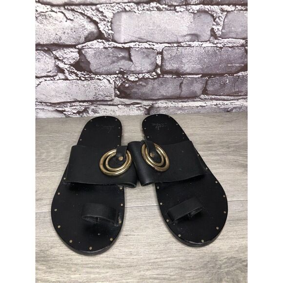Beek Black Leather Handmade Gold Toe Ring Flats Sandals Women Sz 7M US/38EU - Picture 11 of 16
